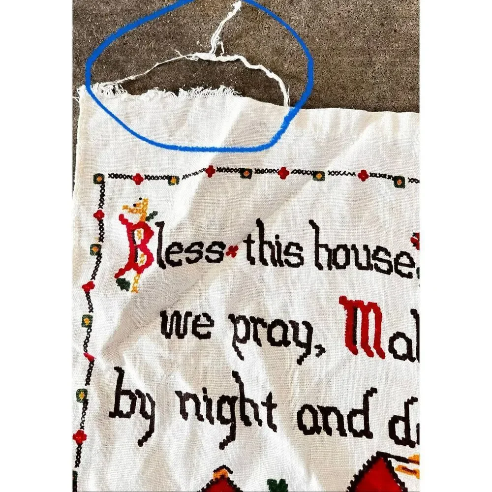 Vintage 1963 Linen Kitchen Towel/Calendar Farm Country Cottage Scene & Prayer